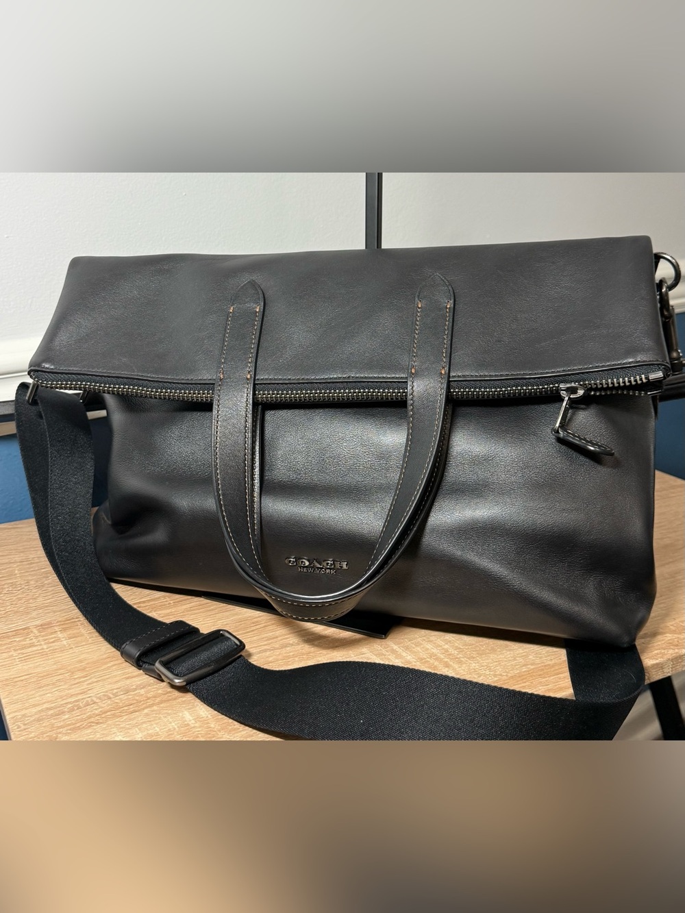 Coach Graham Foldover Tote Black Leather Crossbody Messenger Bag F50712 - Picture 7 of 12